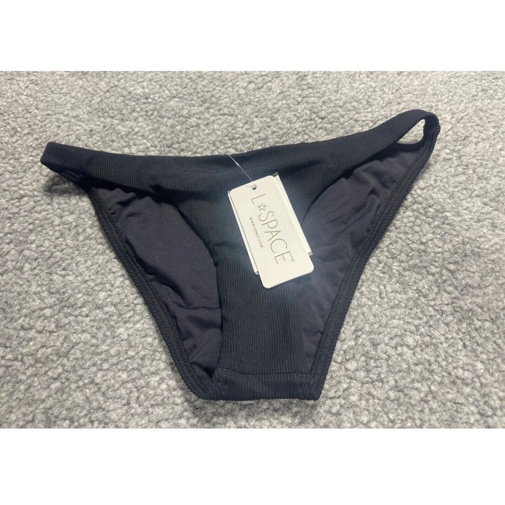 L*Space Camacho Full Bikini Bottom Black Ribbed Textured Women's Small NWT